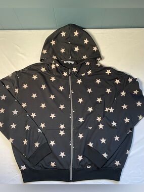 Sportelle Black Hoodie Jacket with White Star Print